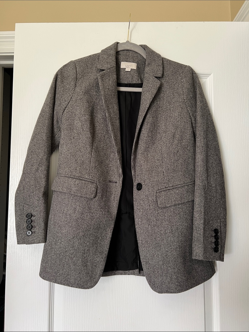 LOFT Gray Tweed Single-Button Blazer Jacket